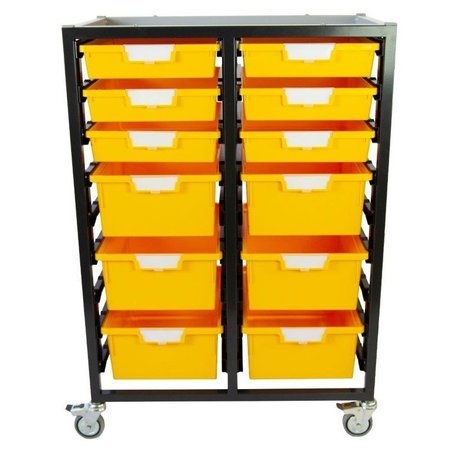 STORSYSTEM Commercial Grade Mobile Bin Storage Cart with 12 Yellow High Impact Polystyrene Bins/Trays CE2102DG-6S6DPY